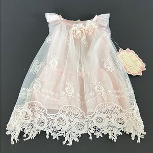 Biscotti Pink and White Floral Lace Dress NWT